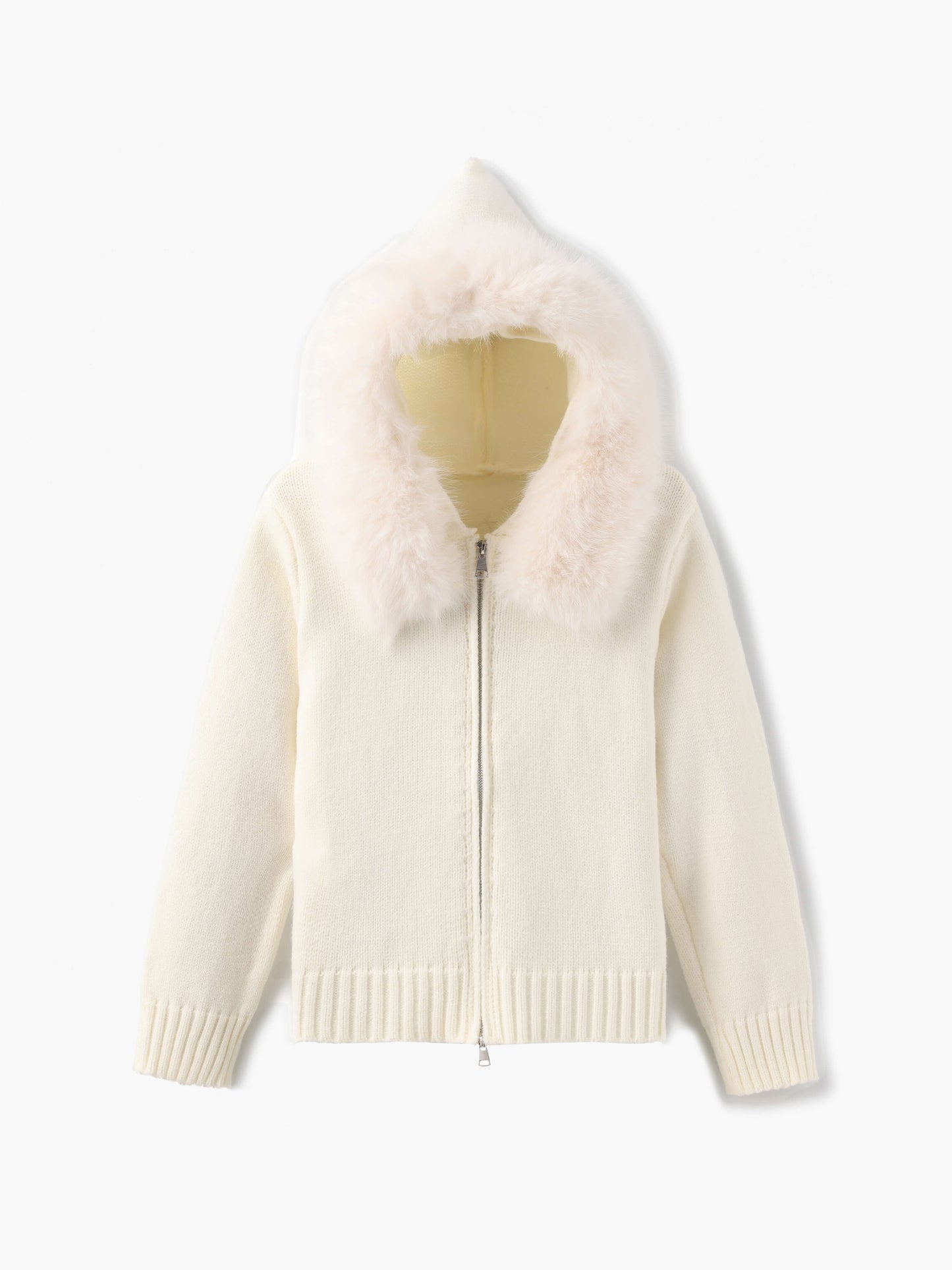 Street-Wave Knit Cardigan With Faux Fur Hood For Women Cozy Warm Grey Winter Jacket Fashion