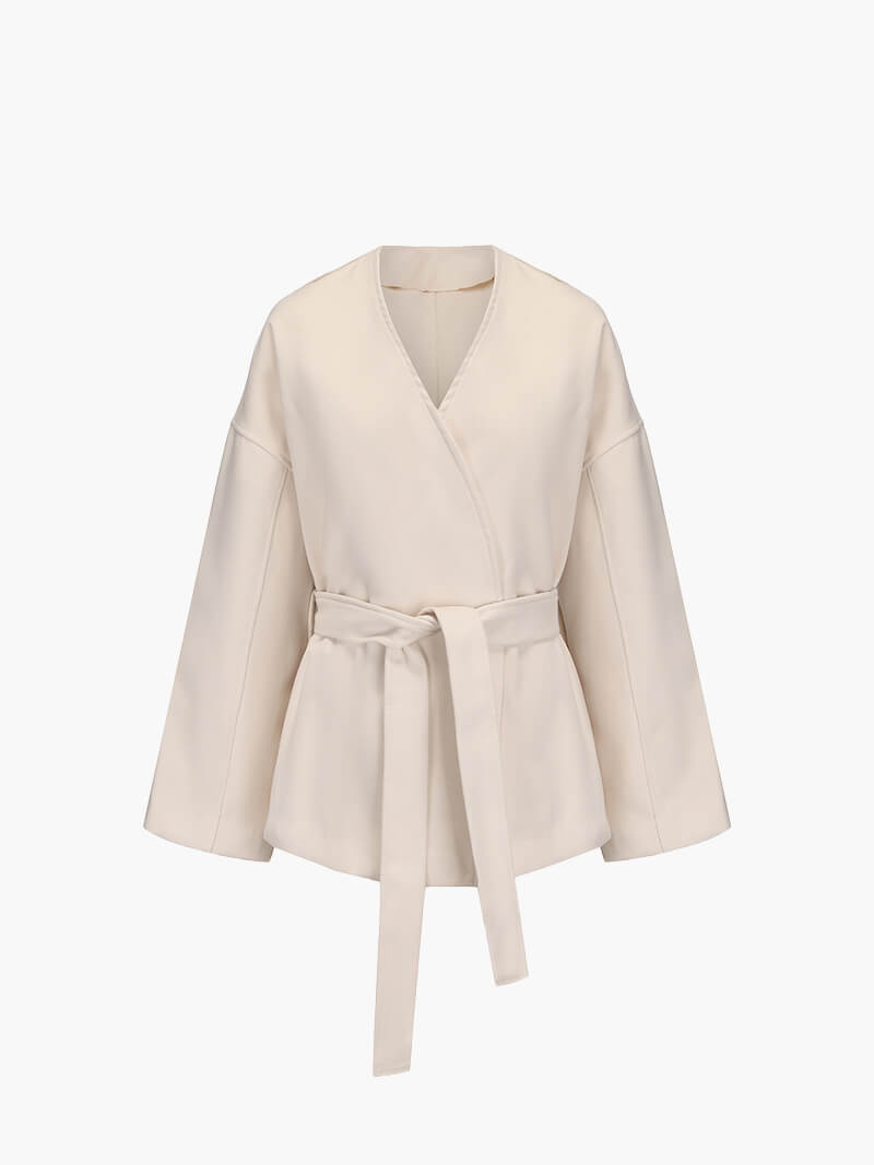 Street-Wave Kimono Jacket Belted Cardigan For Women, Elegant Beige, Timeless Chic And Versatile