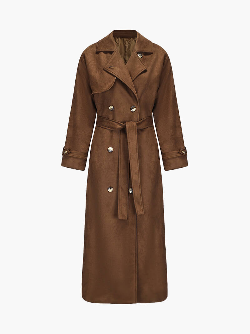 Premium Street Wave Faux Suede Trench Coat For Fashion Forward Professionals Timeless Urban Style