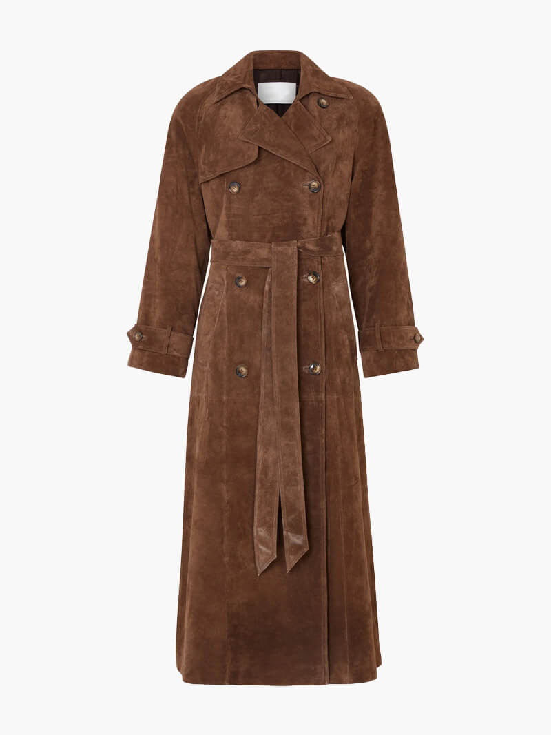 Street-wave Long Suede-Look Trench Coat For Women With Belted Silhouette Chic City Style