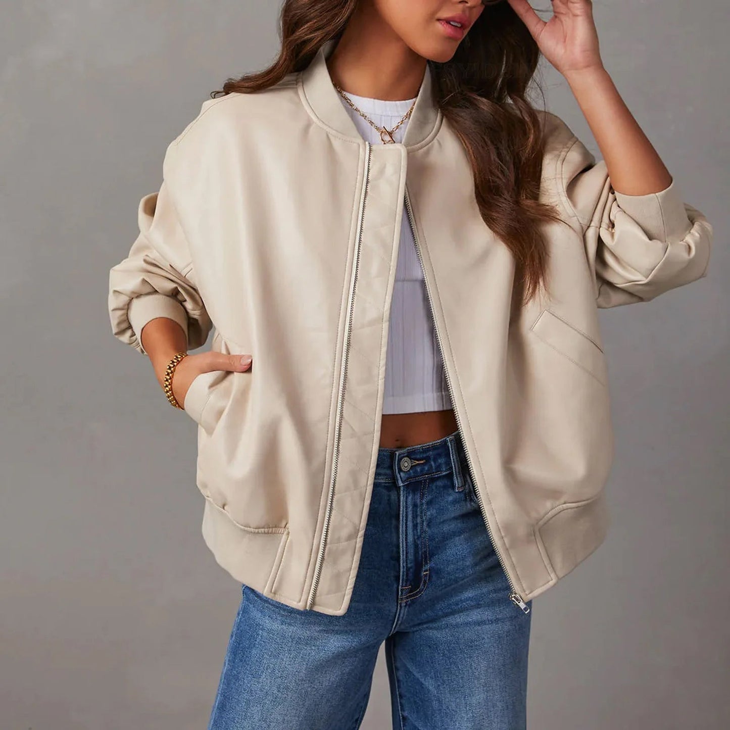 Street Wave Oversized Bomber Jacket For Women With Relaxed Fit And Trendy Everyday Style