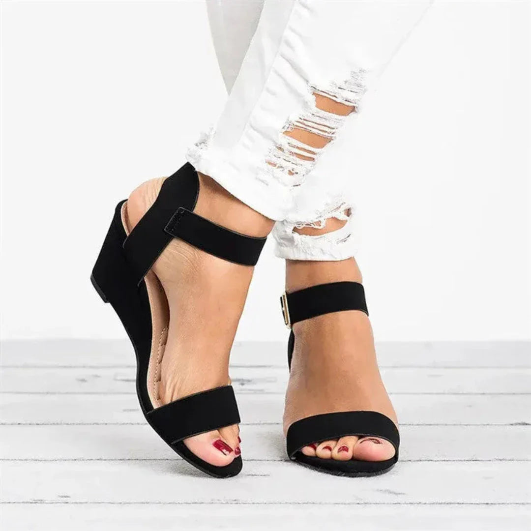 Waylynn Soleil Open Toe Buckle Strap Suede Wedge Sandals All Day Comfort Women