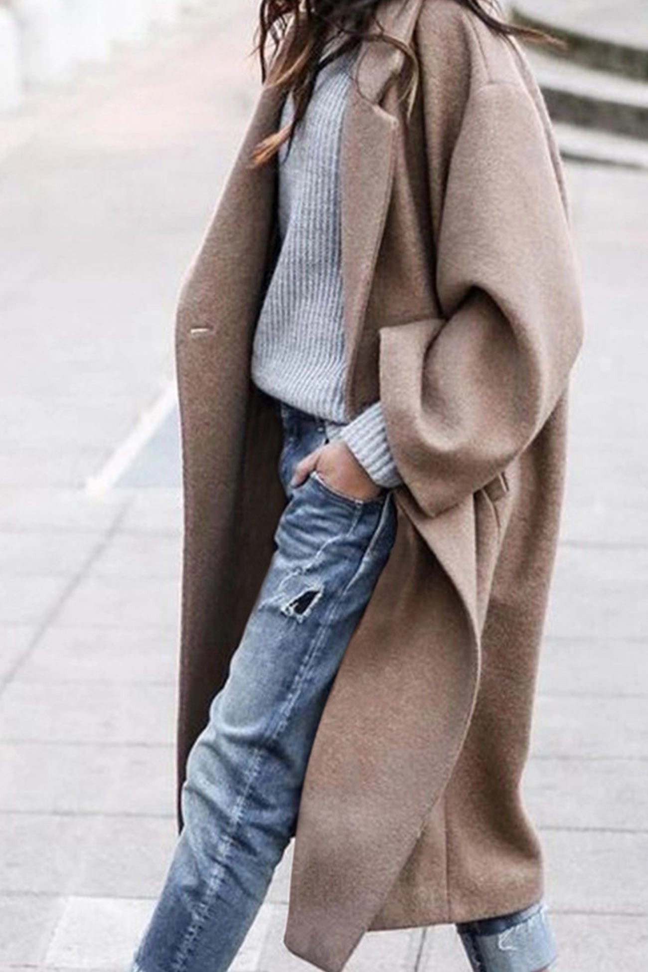 Street-Wave Grace Long Lapel Coat For Women With Pockets Elegant Everyday Winter Outerwear
