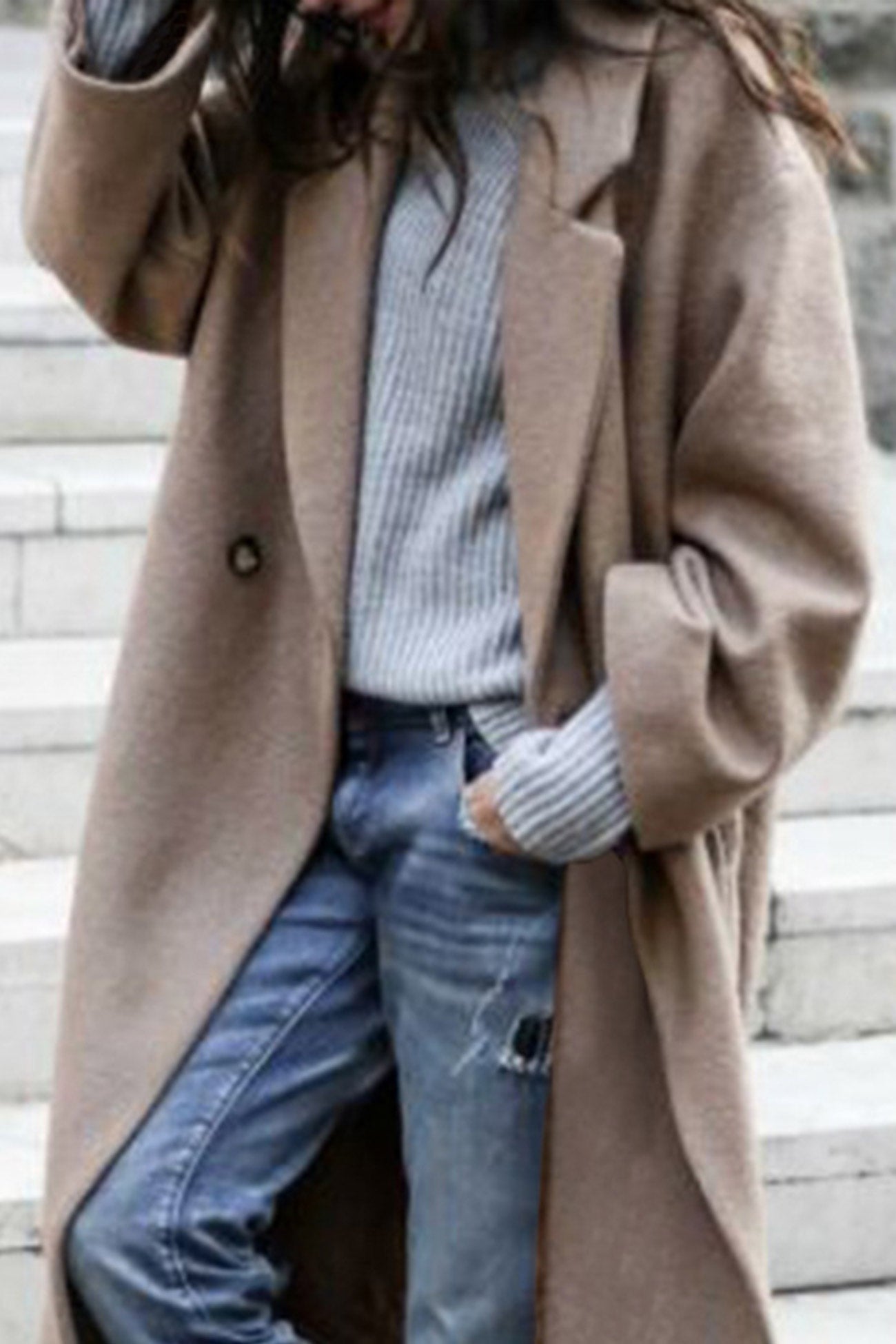 Street-Wave Grace Long Lapel Coat For Women With Pockets Elegant Everyday Winter Outerwear