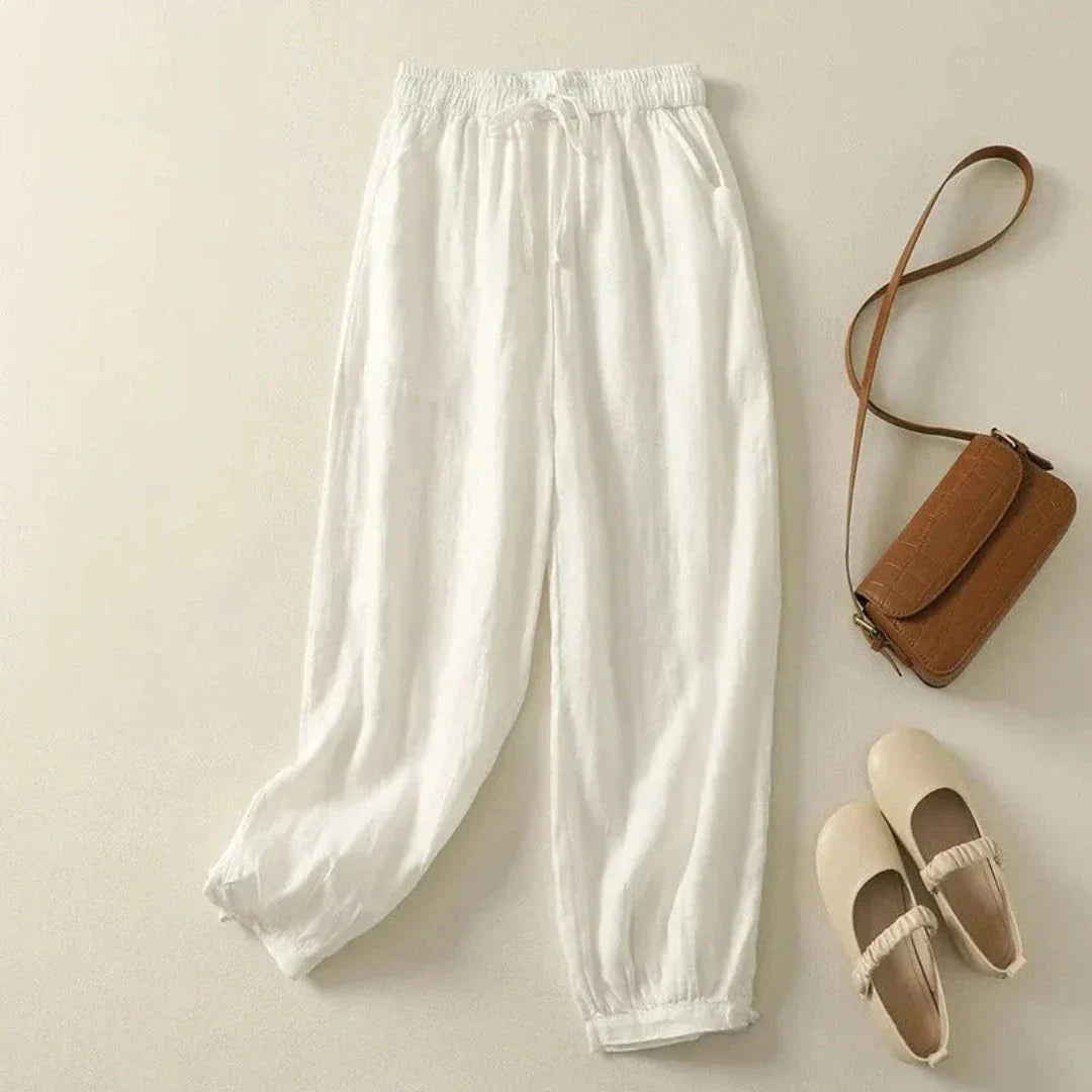 Sonia Elastic Waist Drawstring Linen Jogger Pants