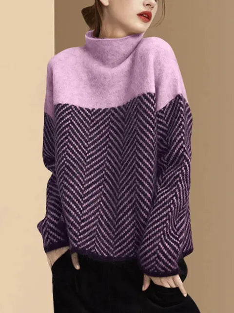 Street Wave Olive Knit Sweater With Soft Cozy Warmth Mid Collar Split Seams For Women