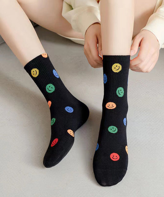 Chaussettes mi-mollet japonaises mignonnes avec visage souriant, printemps-automne - Street-Wave