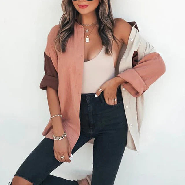 Street Wave Oversize Shirt Gray With Color Accents For Women Relaxed Fit Summer Style
