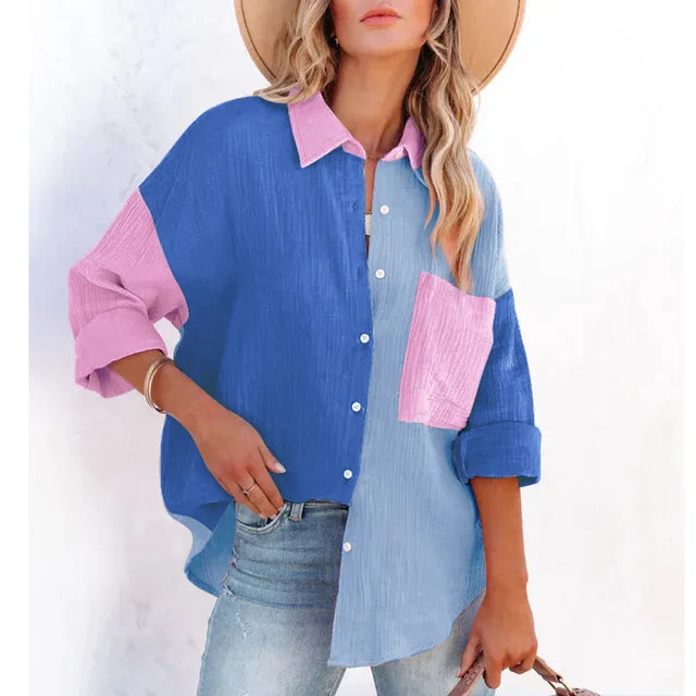 Street Wave Oversize Shirt Gray With Color Accents For Women Relaxed Fit Summer Style