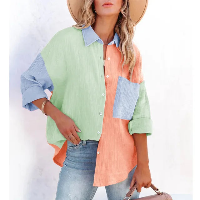 Street Wave Oversize Shirt Gray With Color Accents For Women Relaxed Fit Summer Style