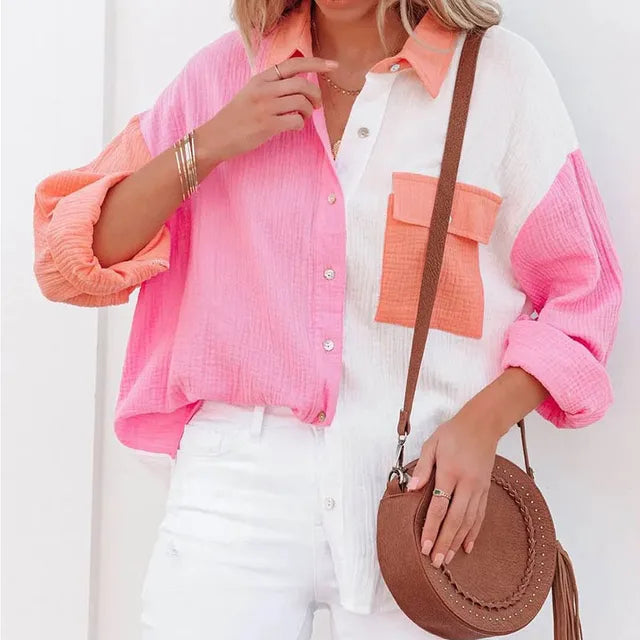 Street Wave Oversize Shirt Gray With Color Accents For Women Relaxed Fit Summer Style