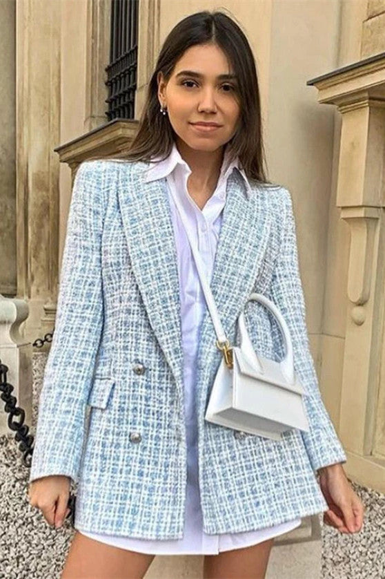 Street-Wave Double Breasted Tweed Blazer For Women Timeless Vintage Chic With Modern Tailoring