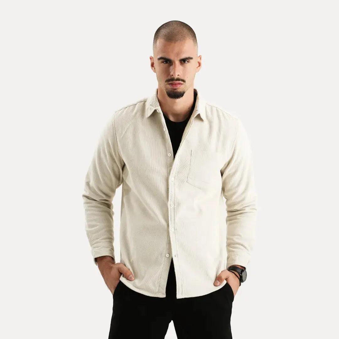 Stéphane Parker Corduroy Long Sleeve Shirt for Men With Plush Fur Lining Warm Cotton Blend Button Closure