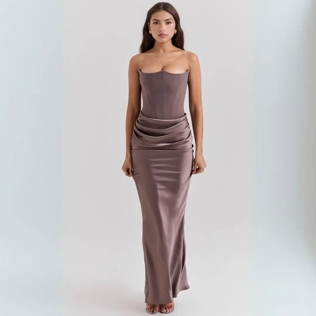 Street-Wave Strapless Corset Maxi Dress Women Silhouette