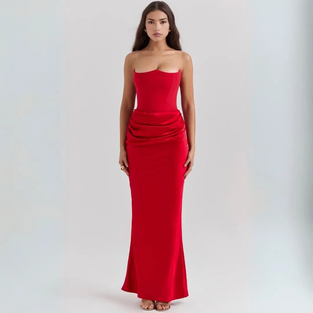 Street-Wave Strapless Corset Maxi Dress Women Silhouette