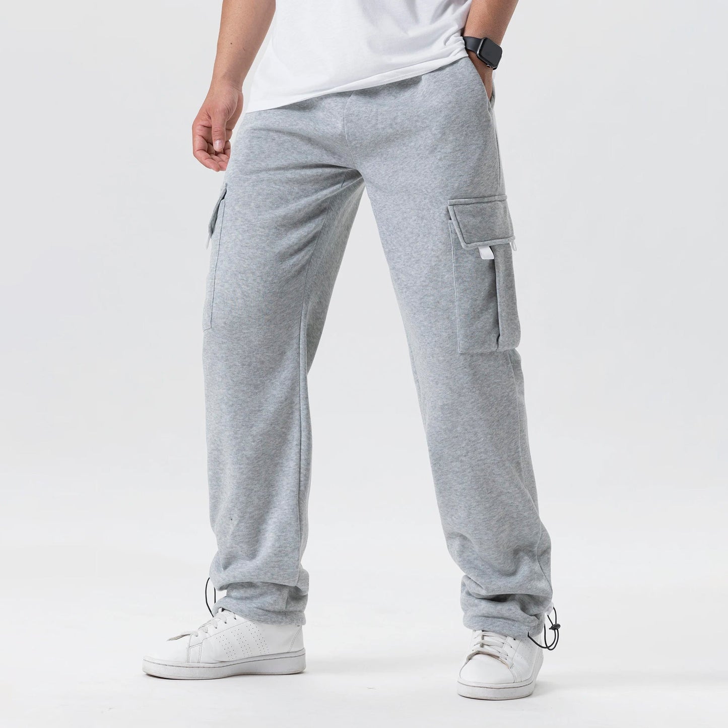 Street-Wave Mens Thermal Streetwear Jogger Pants With Cargo Pockets Insulated For Cold Weather