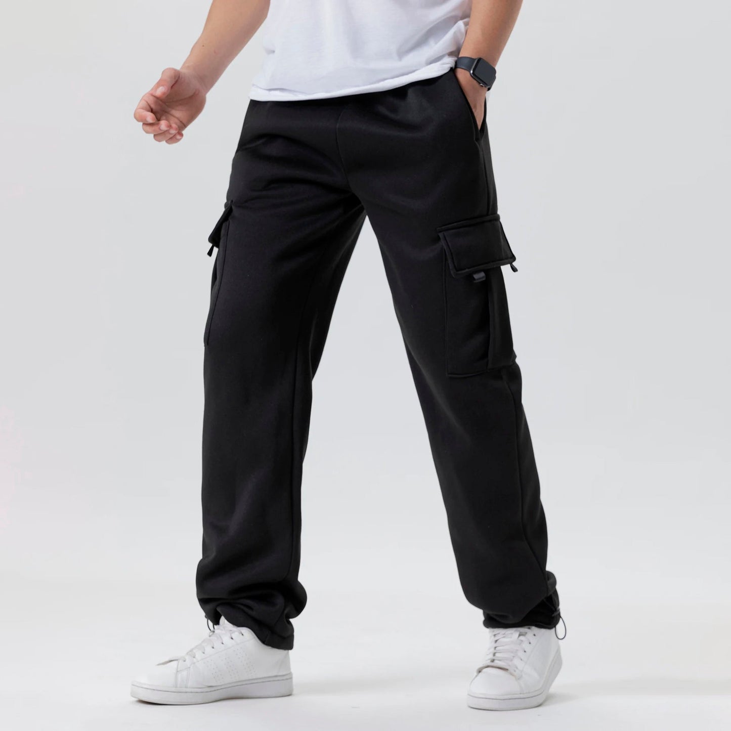 Street-Wave Mens Thermal Streetwear Jogger Pants With Cargo Pockets Insulated For Cold Weather
