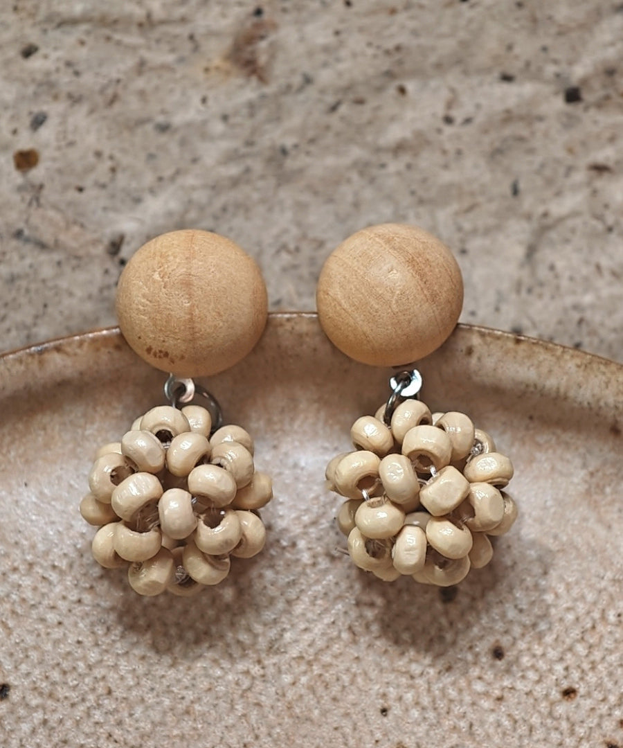 Boucles d'oreilles pendantes en argent sterling beige tissées en bois - Street-Wave
