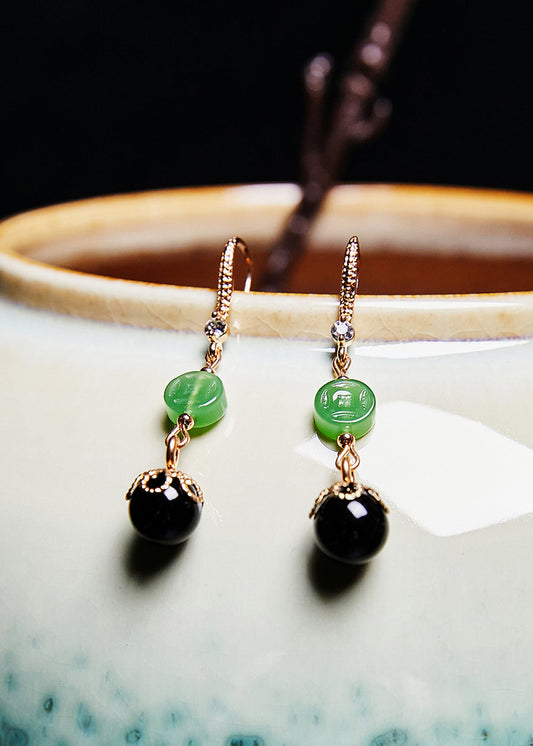 Style Boucles d'oreilles pendantes en jade avec pampilles en agate noire - Street-Wave
