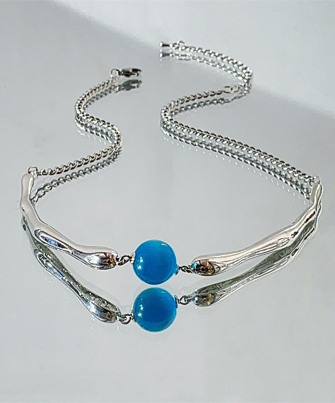 Collier avec pendentif en perles rondes en acier inoxydable bleu - Street-Wave