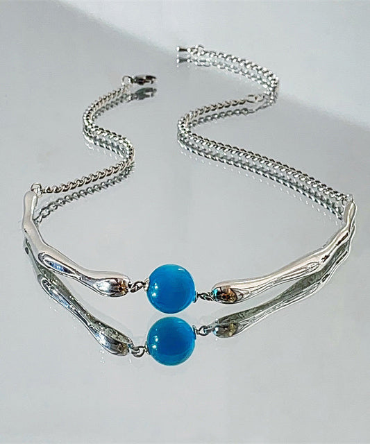 Collier avec pendentif en perles rondes en acier inoxydable bleu - Street-Wave