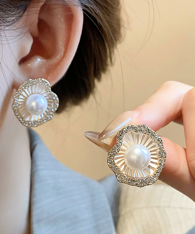 Boucles d'oreilles à tige en alliage de zircon et perles de style champagne - Street-Wave