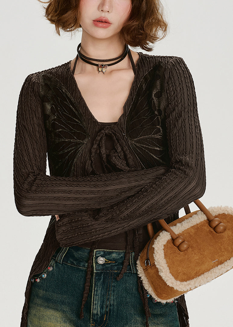 Gilets en coton à lacets papillon style chocolat, printemps - Street-Wave