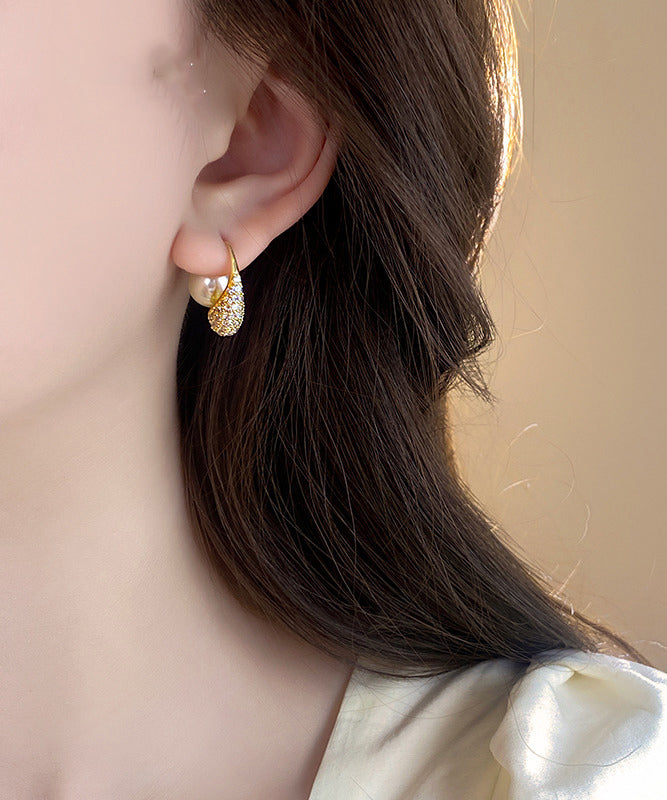 Boucles d'oreilles créoles en alliage de cuivre doré et perles de zircon - Street-Wave