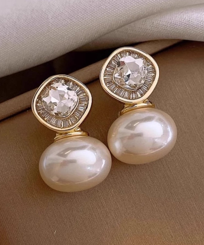 Boucles d'oreilles à tige en alliage de cuivre doré et perles de zircon - Street-Wave