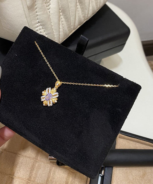 Collier avec pendentif tournesol en cuivre doré et zircon - Street-Wave