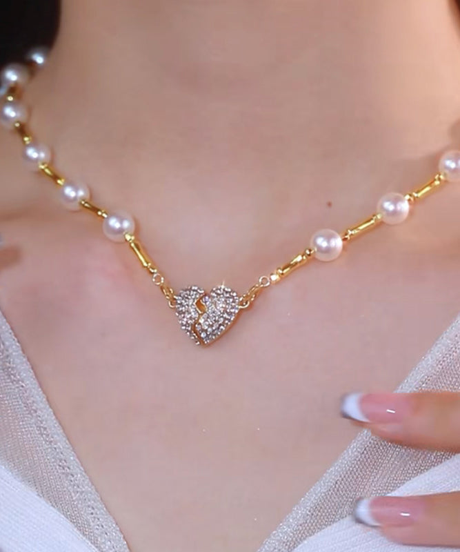 Collier avec pendentif en argent sterling doré et perle et zircon - Street-Wave