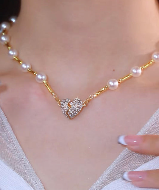 Collier avec pendentif en argent sterling doré et perle et zircon - Street-Wave