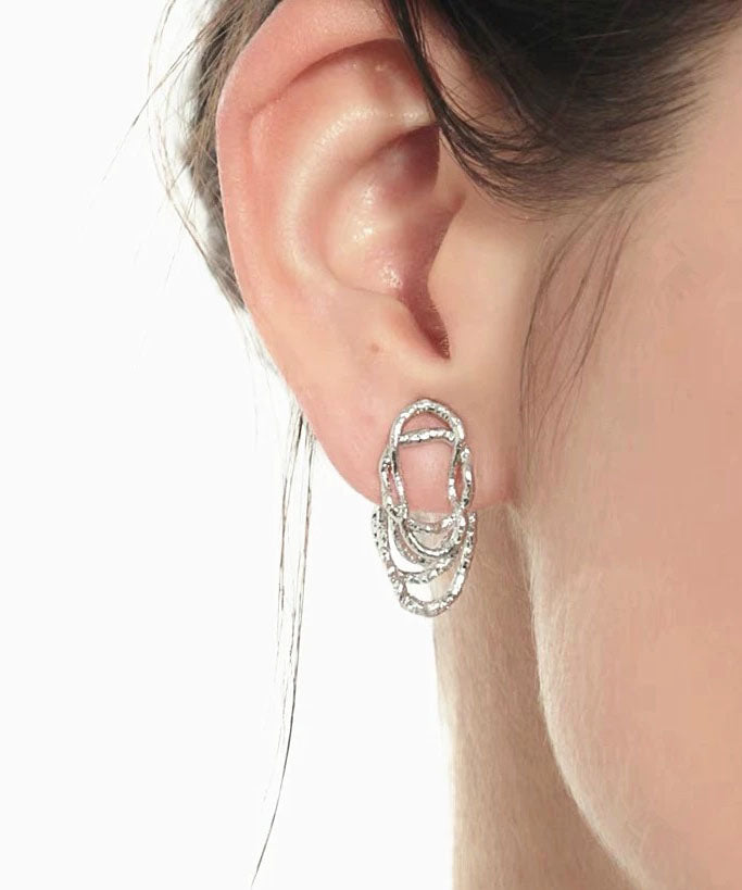 Boucles d'oreilles créoles ajourées en dentelle de soie et cuivre style soie - Street-Wave