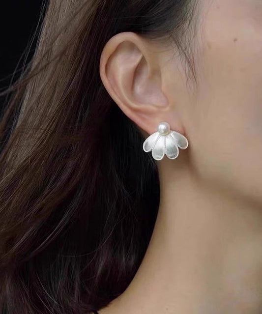 Boucles d'oreilles à tige en argent sterling blanc et perles en forme de pétales - Street-Wave