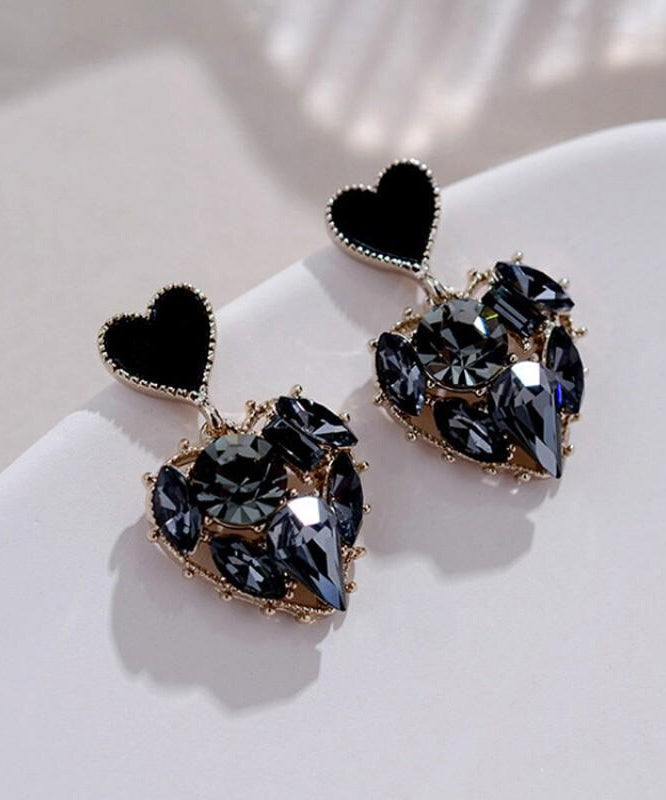 Boucles d'oreilles pendantes élégantes en alliage noir avec zircon Love - Street-Wave