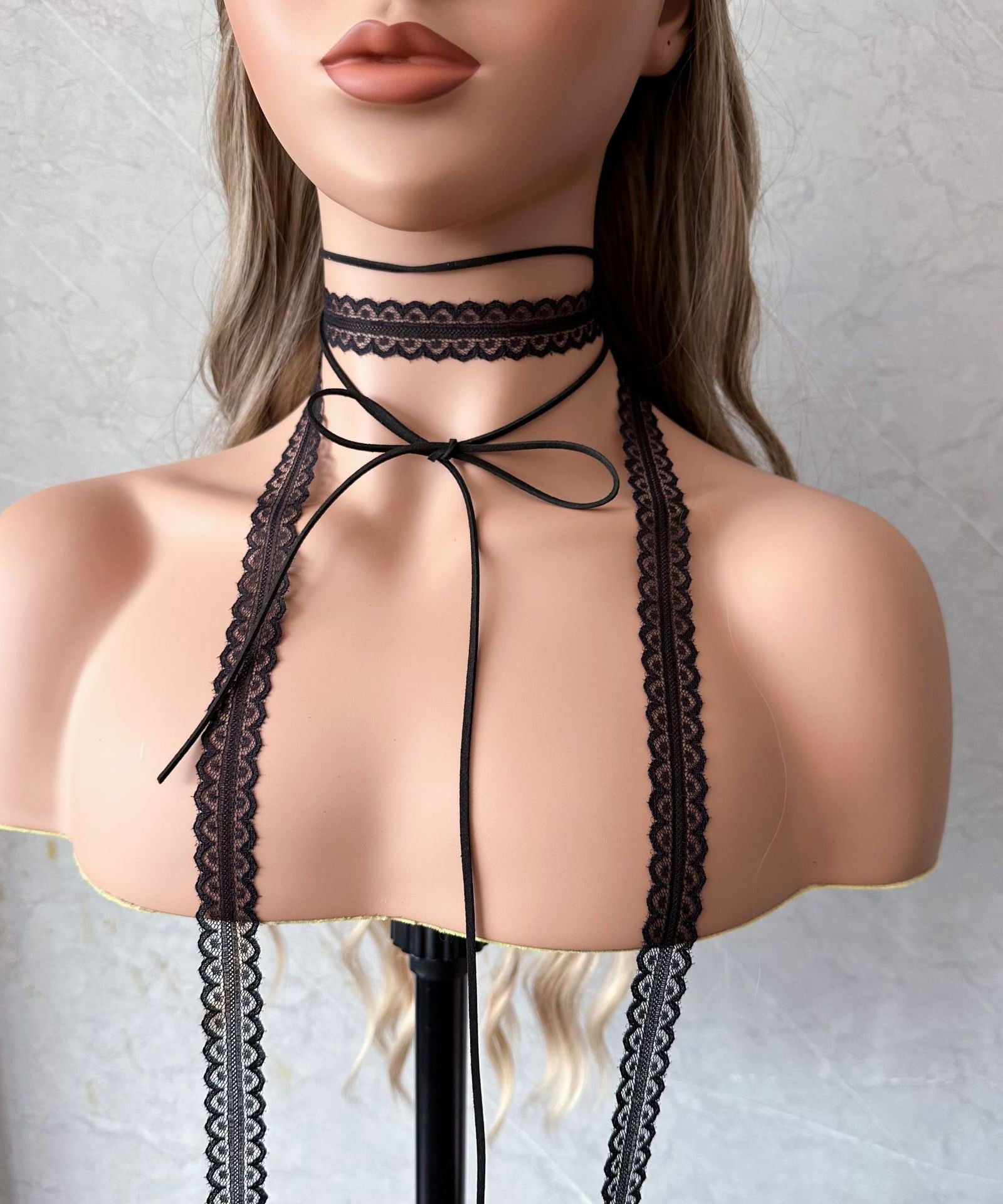Collier élégant en dentelle noire avec nœud creux - Street-Wave