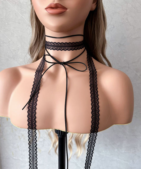 Collier élégant en dentelle noire avec nœud creux - Street-Wave