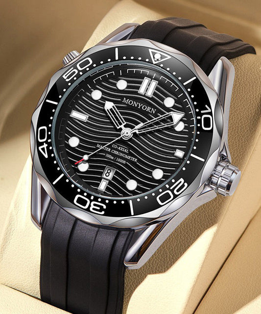 Montres élégantes pour hommes en silicone avec mouvement à quartz en métal noir - Street-Wave