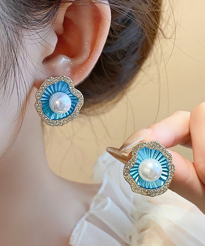 Boucles d'oreilles à tige élégantes en alliage de zircon bleu - Street-Wave