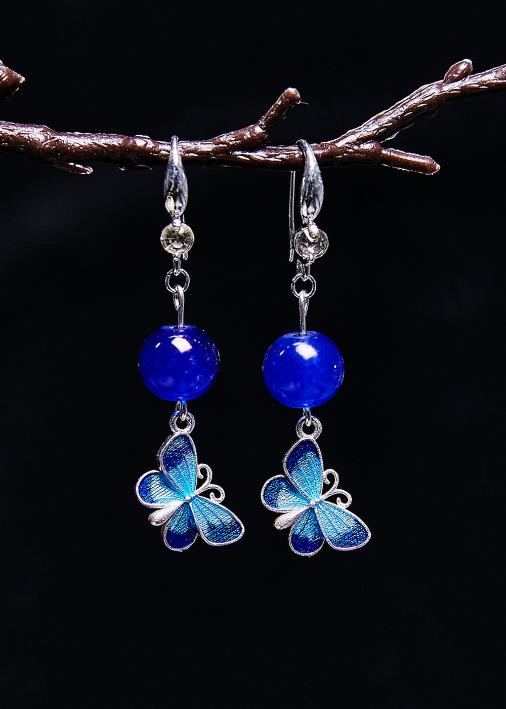 Boucles d'oreilles pendantes élégantes en pierre précieuse papillon bleu - Street-Wave
