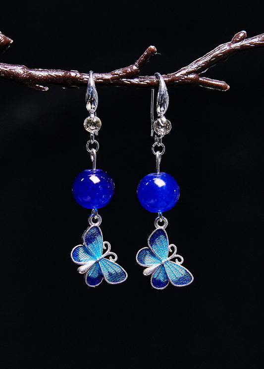 Boucles d'oreilles pendantes élégantes en pierre précieuse papillon bleu - Street-Wave