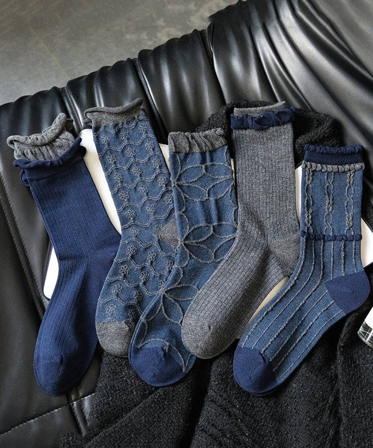 Chaussettes mi-mollet élégantes en coton jacquard bleu - Street-Wave
