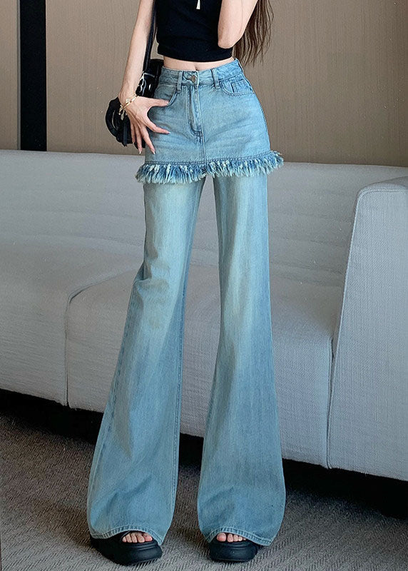 Pantalon évasé en denim deux pièces à pompons bleus élégants pour l'automne - Street-Wave