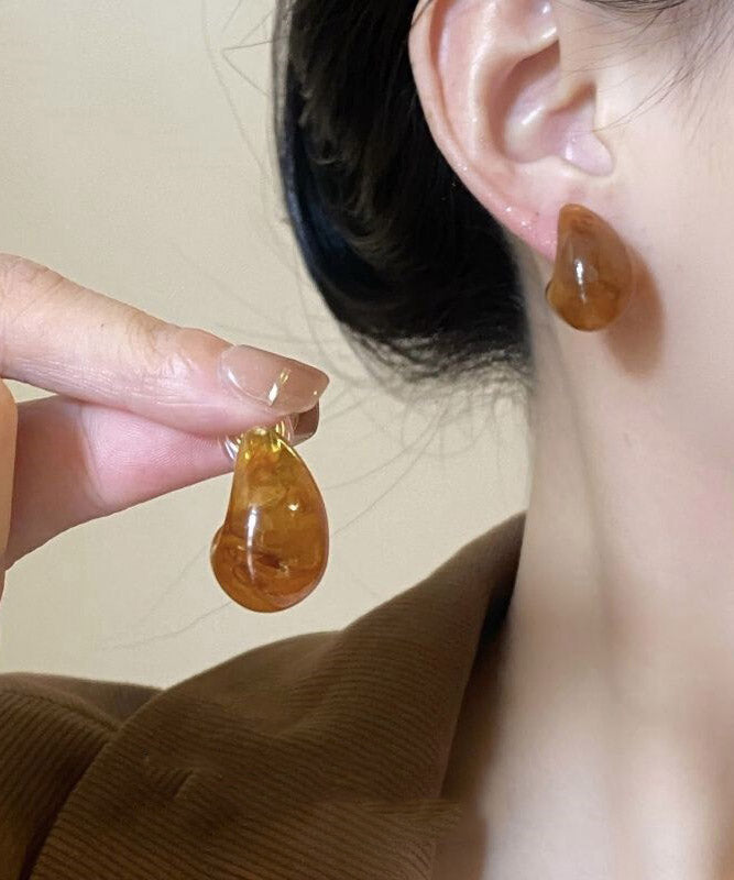 Boucles d'oreilles créoles élégantes en cuivre brun surdoré avec pierres précieuses - Street-Wave