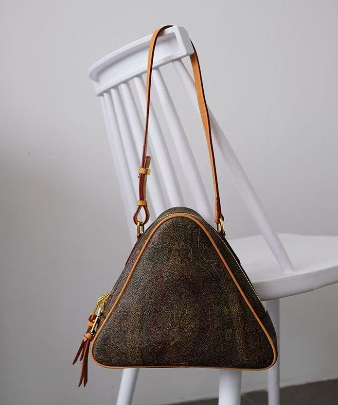 Sac bandoulière élégant en cuir jacquard marron triangulaire - Street-Wave