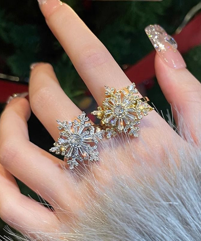Ensemble de deux bagues élégantes en cuivre et zircon avec flocon de neige - Street-Wave