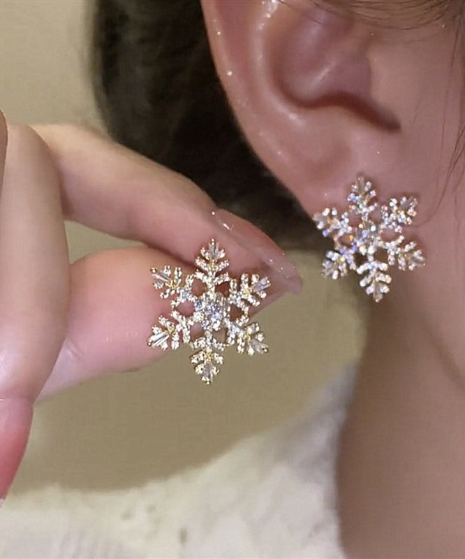 Boucles d'oreilles à tige élégantes en alliage d'or et zircon en forme de flocon de neige - Street-Wave