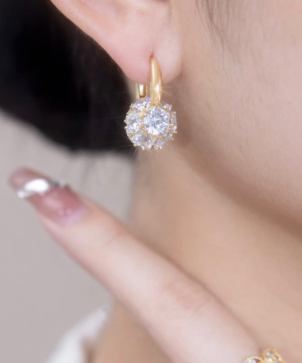 Boucles d'oreilles créoles élégantes en alliage de cuivre doré et zircon - Street-Wave