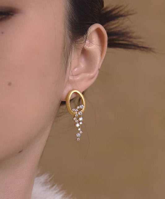 Boucles d'oreilles pendantes élégantes en cuivre doré et zircon - Street-Wave