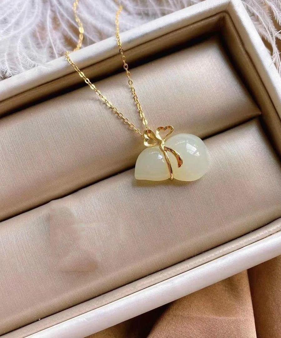 Collier élégant avec pendentif en forme de gourde en jade surdoré en argent sterling - Street-Wave